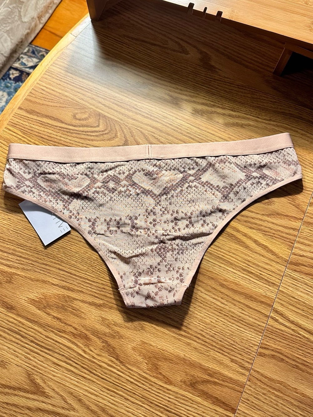 Negative Brand,Underwear Nude Beige Bikini Brief XL, Buff Boa reptile print, NWT